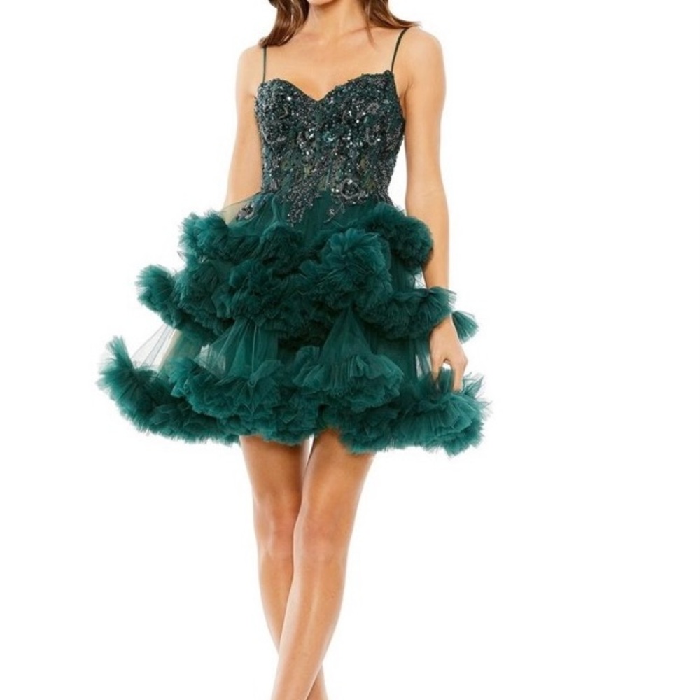 Mac Duggal Teal Embellished Mini Dress